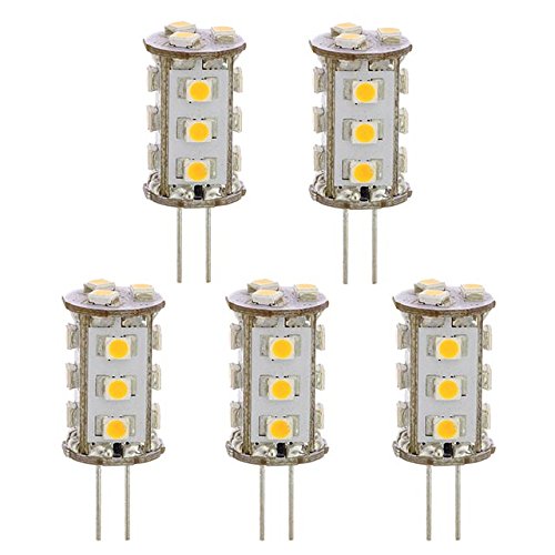 LEDwholesalers Tower Type G4 12V AC/DC LED Bulb with 15xSMD3528 for RV Camper Trailer Boat Marine, Pack of 5, Warm White, 1411WWx5