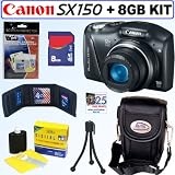 Canon PowerShot SX150 IS 14.1 MP Digital Camera (Black) + 8GB Accessory Kit