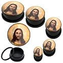 Black Acrylic Screw on Plugs with Jesus Logo - 0G - Sold as a Pair