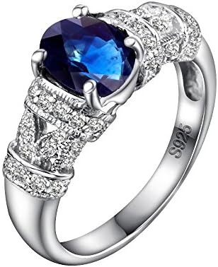 Wedding Sterling Silver 925 Rings With Natural Sapphire Stones For Women , Size 6