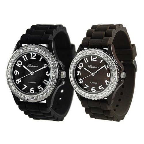 Women's Geneva TWO Black and Brown Platinum Silicone 