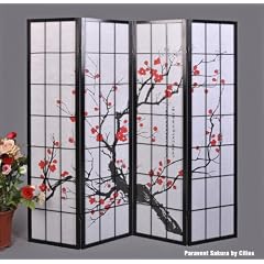 Paravent Sakura 4 Schwarz