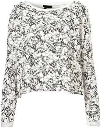 Ex Topshop Black White Skull Printed Top Sweater Sweatshirt Jumper US 6 White & Black