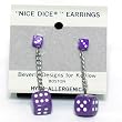 5mm to 10mm Dice Dangler Earrings, Purple w/ White