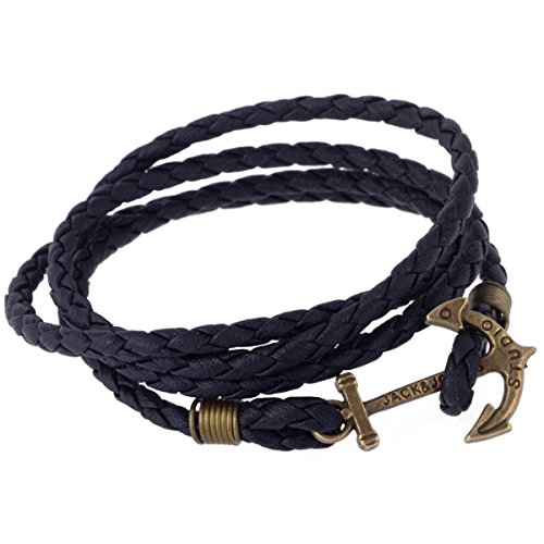 Imixlot Sailor Anchor Braided Cord Woven Leather Wrap Bracelet for Women and Men
