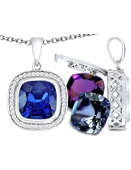 Switch-It Gems(tm) Interchangeable Simulated Sapphire Pendant Set with 12 Cushion Cut 10mm Birthstones Included