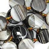24mm black stripe agate coin beads 16" strand
