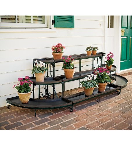 Three-Tier Embellished Steel Plant Stand Set, in Green Powder-Coat Finish