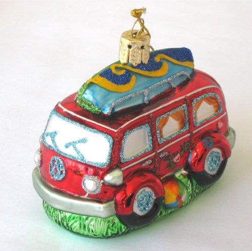 Blown Glass Van / Woody with Surfboard Ornament Blown Glass Van / Woody with Surfboard Ornament