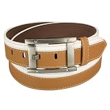 Wide Contrast Brown Belt with White Strip and Rhinestone Studded Buckle