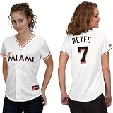 MLB Womens Miami Marlins Jose Reyes White Home Short Sleeve 5 Button Synthetic Replica Baseball Jersey By Majestic (White, Medium)