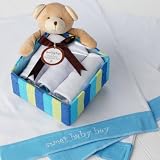 Honey Bear Sweet Baby Boy Gift Set with Three Embroidered Burp Cloths and Charming Keepsake Box (Set