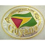 Guyana Flag Rodeo Western Belt Buckle Guyanese