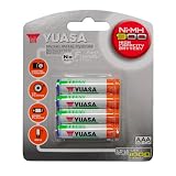 Yuasa - 4 Pack 900mAh AAA NiMH Rechargeable Batteries with FREE Battery Case