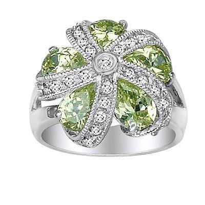 Sterling Silver Flower Peridot CZ Ring