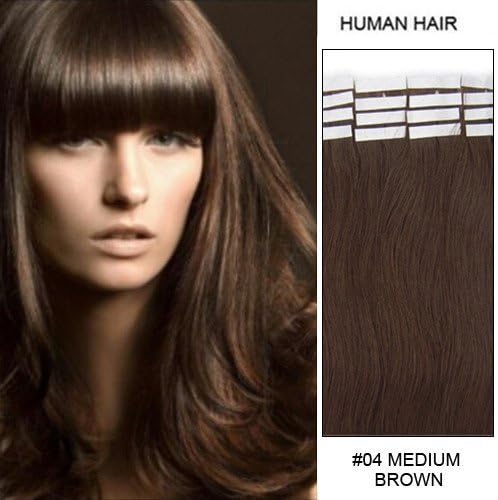 Hairup valentine day gifts 20 Inches Indian Remy Human Hair Extension tape in women beauty style hair pieces for full head Medium Brown(#4) straight Full Head Set 50g 20PCS by Hairup