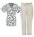 G Med Women's V Neck Printed Scrub Top and Pants Fashion Sets