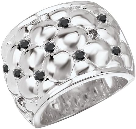 Sterling Chic Collection Silver and Black Spinel Quilted Square Band, Size 7