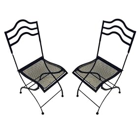 Set of Two Folding Chairs Squiggle Top - Black