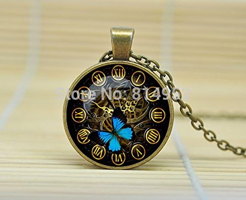 VintaStore Art Glass Necklace Steampunk Pendant Steampunk Clock Pendant Steampunk Necklace A1185