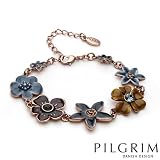 PILGRIM SKANDERBORG, DENMARK Stylish Bracelet With Crystals and Faux pearls in Rose Base metal and Multicolor Enamel. Total item weight 17.5g