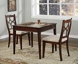 3pc Chess Game Table Set with Game Pieces in Medium Mahogany Finish