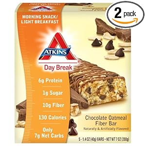 Atkins Day Break Chocolate Oatmeal Fiber Bar 5-Count Bars (Pack of 2)