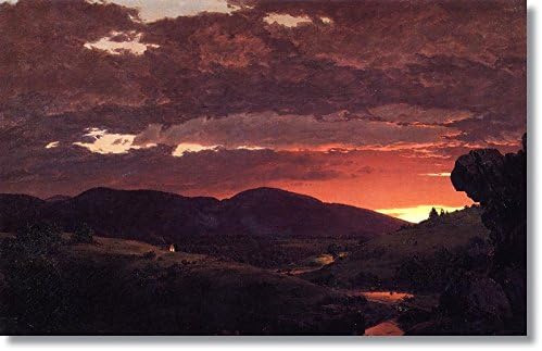 Yunart Twilight, 'Short arbiter 'twixt day and night' by Frederic Edwin Church Hand Made Reproduction on Canvas(36 inch * 23 inch ,Unframed)