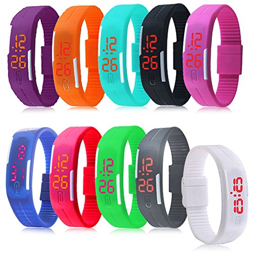 Padgene Lots Of 10 Silicone Rubber Gel Jelly Unisex LED Wrist Watch Bracelet