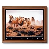 Wild Horse Running Stampede On Prairie Home Decor Wall Picture Oak Framed Art Print