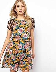 Above the Knee Short Sleeves Floral Print Brocade Mini Dress 