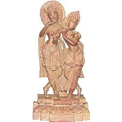Religious Statues Lord Krishna and Radha Stone Carving 4 x 2.25 x 8.25 inches (sos406)