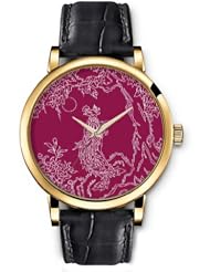 SPRAWL Aanalog Fashion Series Gold Ladies Watches of Genuine Black Leather Strap,Unique Wrist Watch for Women Girls Designed with Ancient Chinese Design - Landscape