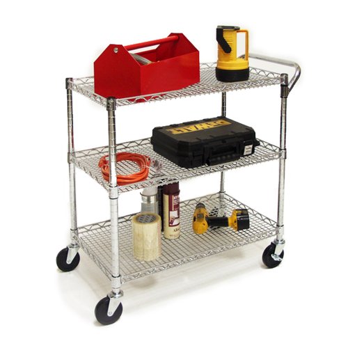 Seville Classics SHE18304 18-Inch by 34-Inch by 33-1/2-Inch Industrial All-Purpose Utility Cart, Chrome