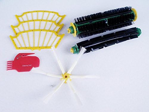 Yikebo(TM) Bristle Brush & Flexible Beater Brush & 6-Armed Side Brush and Screw & Filter & Cleaning tool Pack Replenishment Kit for iRobot Roomba 500 Series Red and Green Cleaning Heads Vacuum Cleaning Robots