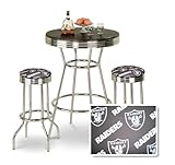 Chrome Bar Table & 2 Chrome Finish Oakland Raiders NFL Fabric Seat Barstool ....