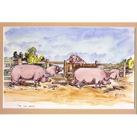 ORIGINAL WATERCOLOUR PAINTING "The Love Affair" - Pigs in Love