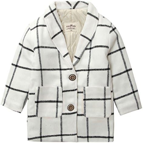 HHUU Baby Boys Kids Warm Fashion Jacket Tartan Plaid Hoodie Outwears Coat-White-5-6 Years