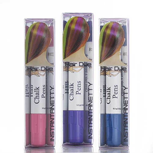 Joyous Professional Hair Chalk Pens Hair Chalk Salon Temporary Hair Color Dye Touch-up (3 Packs-Blue+Purple+Pink#33)