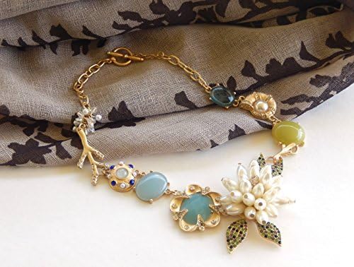 Kali Collection Flower Pearl & Milky Stone Crystal Chunky Statement Necklace