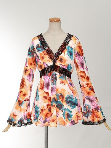 (ニューリーミー)Newlyme レースアップシフォンチュニック