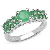 0.90 Carat Genuine Emerald Round Sterling Silver Ring With Luscious Rhodium Finish