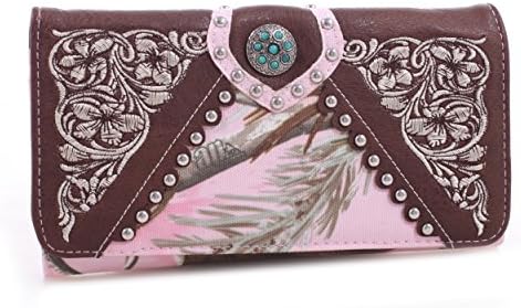 Realtree Pink Camo Wallet Embroidered Turquoise Concho & Checkbook Cover Borwn Trim