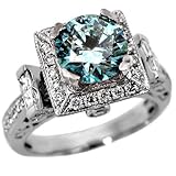 1.90ct Fancy Blue Round Diamond Engagement Ring Vintage Style 18k White Gold