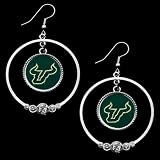 NCAA South Florida Bulls Ladies Double Hoop Crystal Dangle Earrings