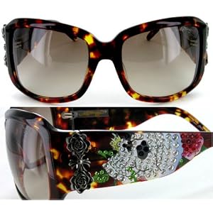 Ed Hardy EHS 001 Skull & Roses Sunglasses Tortoise