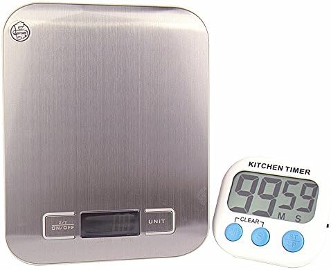 BYGZB Digital Multifunction Food Kitchen Scale, Stainless Steel, 11lb 5kg with g/oz/lb/ml Switchable, With an Extra Free Kitchen Timer