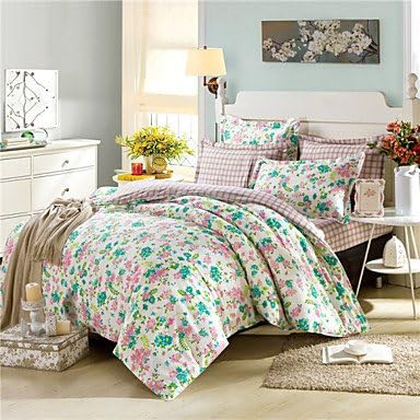 guoxian Floral Duvet Covers with Plaid Sheets Ikea Beddings