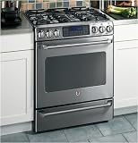 GE Cafe Series C2S980SEMSS 30 Dual Fuel Range with 5 Sealed Burners, Dual-Flame Stacked & PowerBoil Burner, 5.0 cu. ft. Self Clean PreciseAir Convection Oven, QuickSet VI Glass Touch Oven Controls and 1.0 cu. ft. Lower Oven