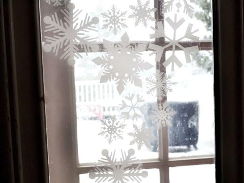 12 x 4 Medium Christmas Snowflake Window Clings Decals. Snowflake Decorations Window Stickers for Glass. Snow Flake Christmas Home Decor. Reusable. No Adhesive. Made in America.